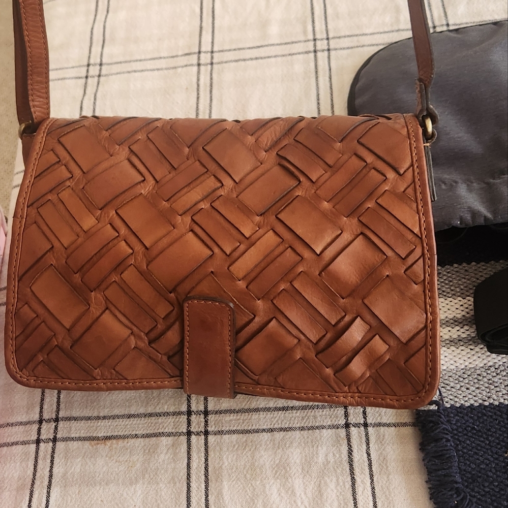 Brown chevron woven soft leather